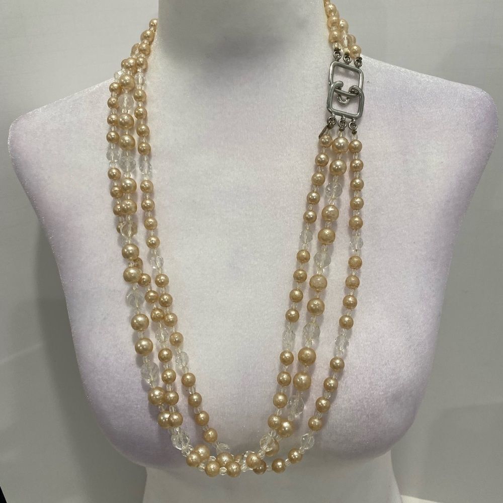 Kenneth Lane Vintage 3 Strand Faux Beaded Pearl Necklace